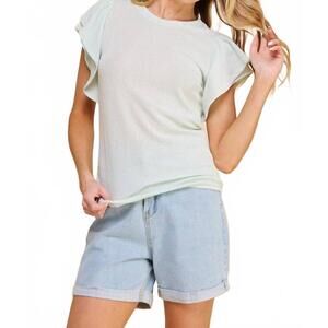 NEW IF SHE LOVES sparkly ruffle sleeve irvin blouse in light green